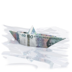 Papierschiffchen mit 100 Schwedischen Kronen