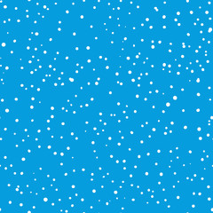 Fototapeta na wymiar White snow falling on blue sky. Vector seamless pattern.