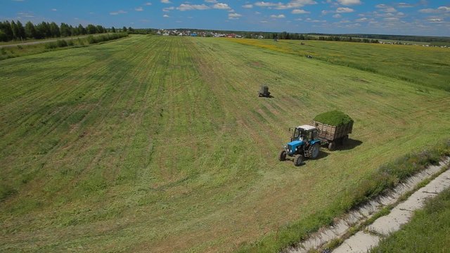 Aerial View Of A Tractor In Field Russia