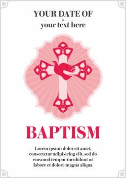 Postcard Christian baptism. Invitation, congratulation, certificate.