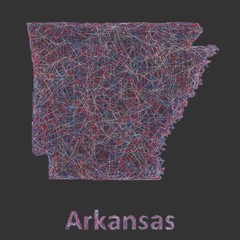 Colorful line art map of Arkansas state