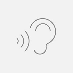 Ear and sound waves line icon.