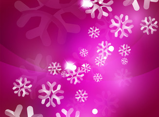 Christmas purple abstract background with white transparent snowflakes