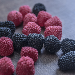 colorful jelly candies on wooden table