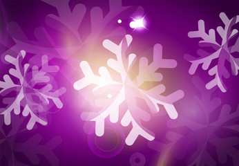 Christmas purple abstract background with white transparent snowflakes