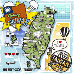 Taiwan travel map in comic style