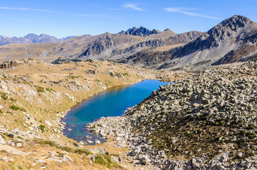 Fototapeta na wymiar View of the lakes in the Lake Pessons, Andorra