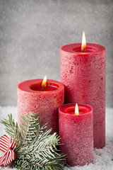 Christmas candles and lights. Christmas background.