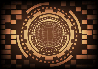 Vintage old light brown circle of globe ring and gears in technology background. Vector illustration design communication concept.