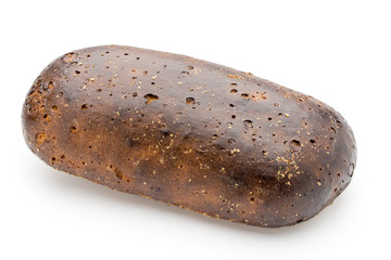 Dark rue bread on a white background.