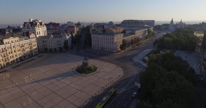 Empty square near Monument to Cossack&rsquo;s commander Bogdan Khmelnitsky . Aerial
