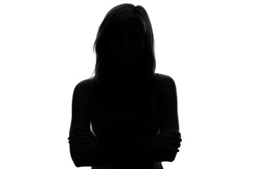 silhouette of a pensive woman on a white background - Powered by Adobe