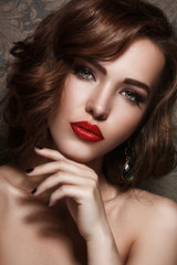 Beautiful woman with red lips