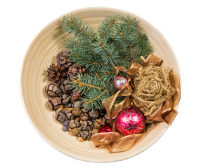 Christmas composition with Christmas tree and decorations.