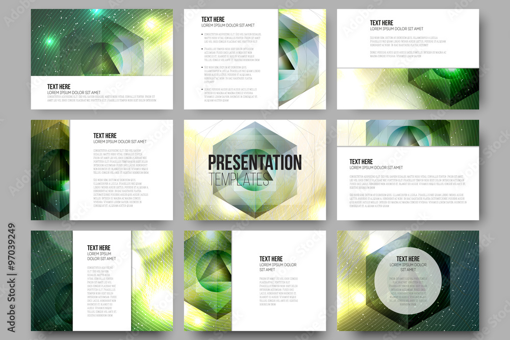 Poster set of 9 vector templates for presentation slides. colorful graphic design, abstract background