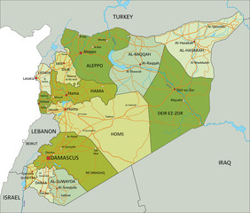 Highly detailed editable political map with separated layers. Syria.