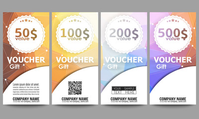 Set of modern gift voucher templates. Colorful design, abstract vector background
