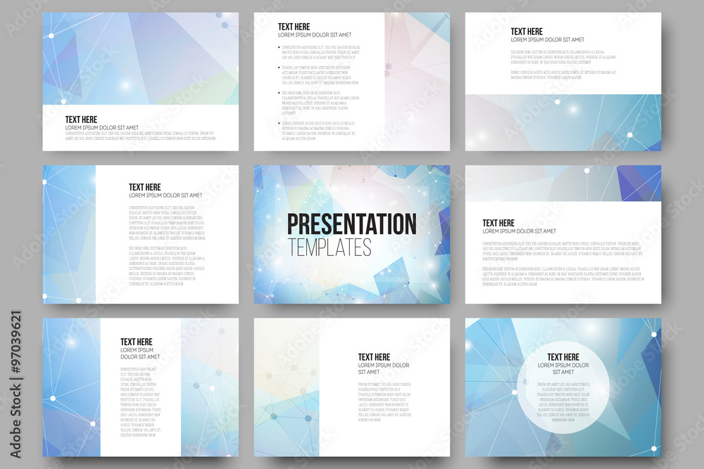 Poster set of 9 vector templates for presentation slides. colorful graphic design, abstract background