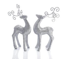 Silver sparkly reindeer isolated on white background 