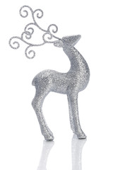 Silver sparkly reindeer isolated on white background 