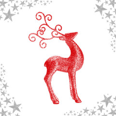 Christmas card with red reindeer on a white background