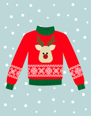 illustration of a red Christmas sweater with deer.