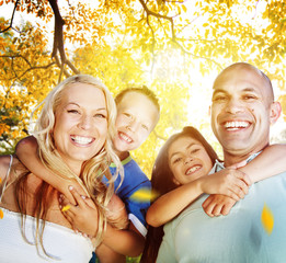 Family Playing Outdoors Children Autumn Concept