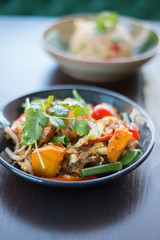 Thai foods. Stir fried grass noodle with egg.