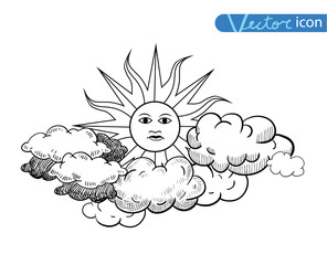 Sun with clouds Doodle Hand Drawn Collection.  