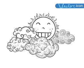 Sun with clouds Doodle Hand Drawn Collection.  