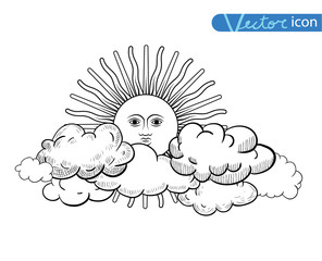 Sun with clouds Doodle Hand Drawn Collection.  