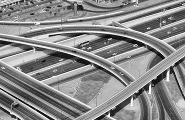 Aerial view of highway interchange of modern urban city