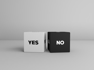 yes no dice cubes in black and white color