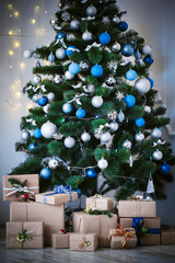 Christmas living room. Blue toned