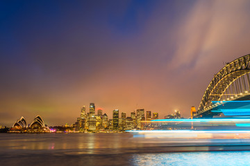 Sydney Harbour night time Panorama viewed from Kirribilli