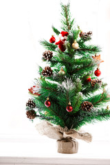 Decorated Christmas tree. Beautiful Christmas living room with Christmas tree