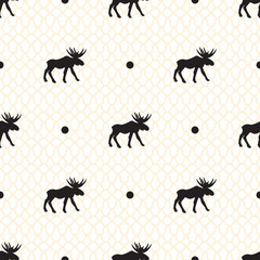 Fototapeta premium Deer vector seamless pattern with retro dots.