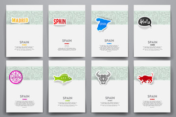 Corporate identity vector templates set with doodles Spain theme