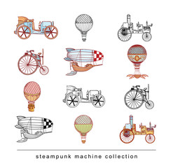 Steampunk machines collection, hand drawn vector illustration. © Gabriel Jose