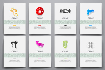 Corporate identity vector templates set with doodles crime theme