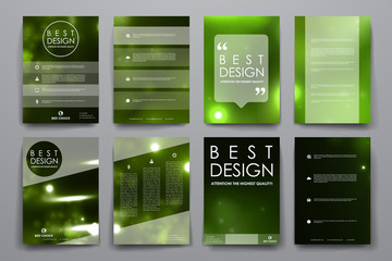 Set of brochure, poster design templates in neon molecule structure style