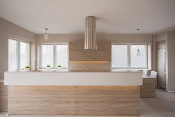 Wooden furniture in luxury kitchen