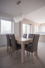 Crystal chandelier in dining room