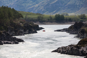 Raft on the Katun River. Altai. Russia