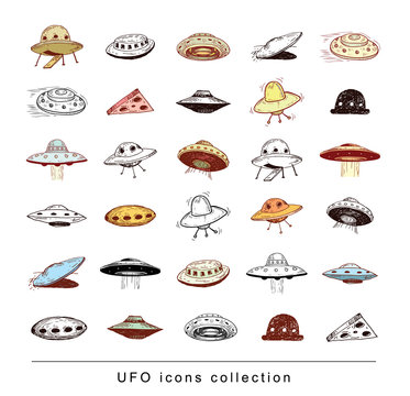 set of ufo icon, hand drawn vector illustration.