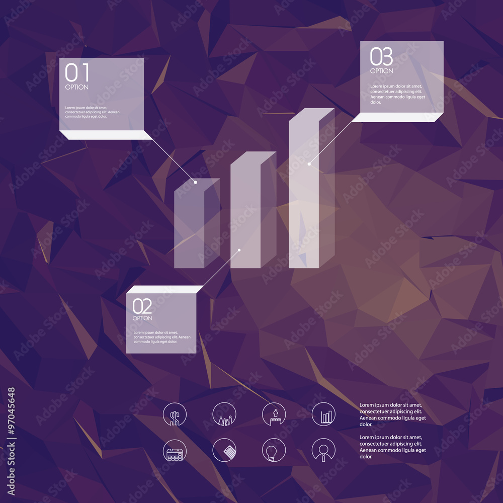 Poster infographics template with business icons. statistics data presentation. menu options on polygonal b