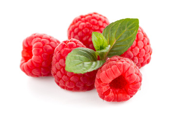 Raspberries with leaves