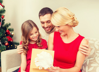 happy family opening gift box