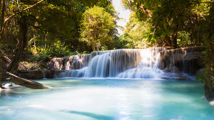 Beautiful deep forest blue stream waterfalls in national park of Thailand
