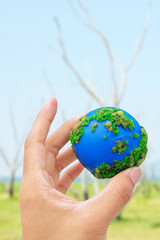 Hands and Earth. Concept Save green planet.
